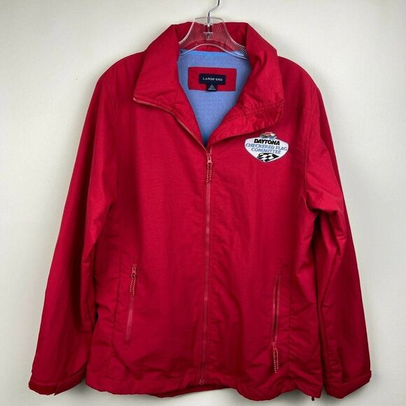 Nascar Lands End Jacket Womens Medium Red Daytona Speedway Hooded Pockets Ladies - Picture 1 of 11
